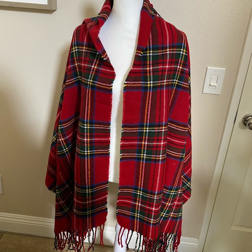 Mud pie Plaid wrap with armholes